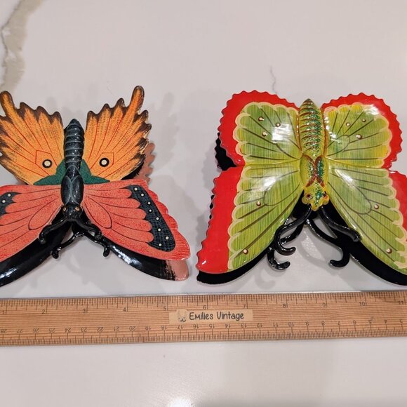 Lot of 2 Vtg Hand Painted Butterfly Napkin or Letter Holder Boho Hippie Decor - Picture 5 of 11